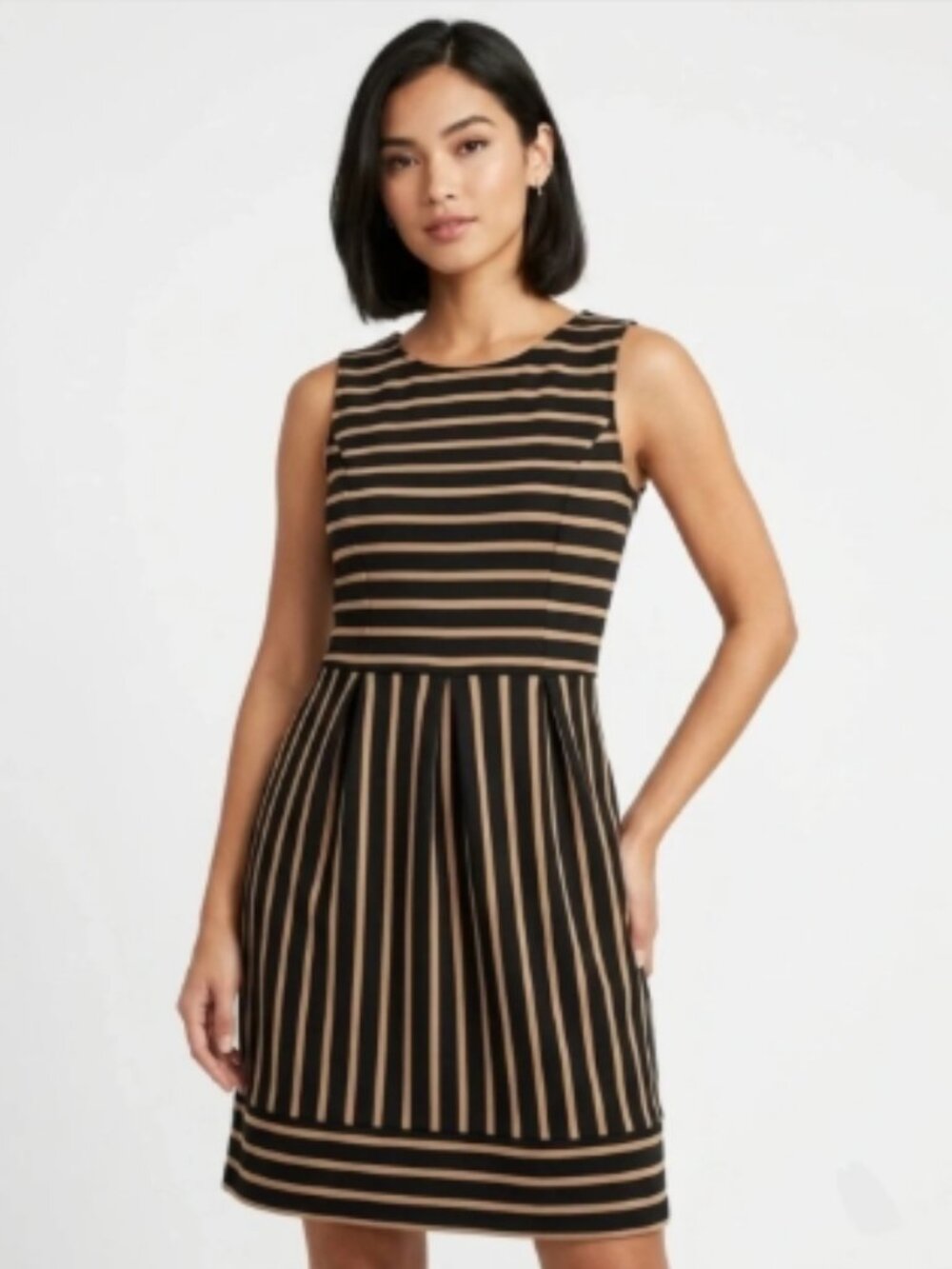 Merona Black and Tan Striped Sleeveless Fit & Flare Dress